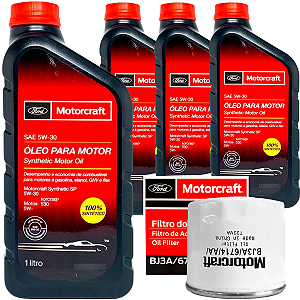 Kit Revisão Troca De Oleo 4 Litros Ford Motorcraft 5W30 + Filtro - Courier Ecosport Fiesta Focus Ka New Fiesta Motor Zetec Rocam Sigma
