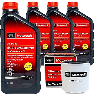 Kit Revisão Troca De Oleo 4 Litros Ford Motorcraft 5W30 + Filtro - Courier Ecosport Fiesta Focus Ka New Fiesta Motor Zetec Rocam Sigma