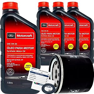 Kit Revisão Troca De Oleo 4 Litros Ford Motorcraft 5W30 + Filtro - Courier Ecosport Fiesta Focus Ka New Fiesta Motor Zetec Rocam Sigma