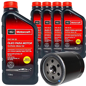 Kit Revisão Troca De Óleo 5 Litros 5w30 Motorcraft 100% Sintético + Filtro Original - Fiesta Ka Focus Fusion Ranger Ecosport