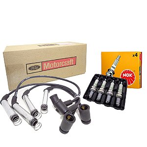 Kit cabos Motorcraft e velas NGK - Ford Fiesta e Ka 1.0 8V Flex Zetec Rocam