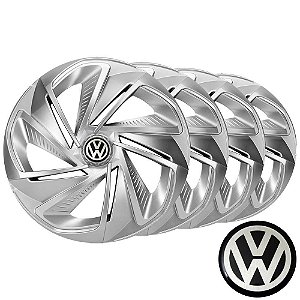 Jogo calotas esportivas Elitte Nitro Silver aro 14 emblema VW - Fox Gol Golf Polo Saveiro Voyage - LC215