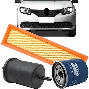 Kit filtros de ar, óleo e combustível - Renault Clio Logan Sandero 1.0 16V 2014 em diante