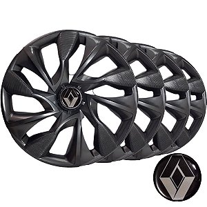 Jogo calotas esportivas Elitte DS4 Graphite aro 13 emblema Renault - Clio Hatch Sedan - LC301