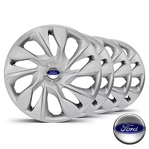 Jogo calotas esportivas Elitte DS4 Silver aro 15 emblema Ford - New Fiesta Ecosport Ka Focus - LC360