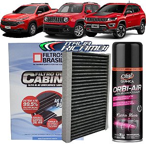 Kit Filtro De Cabine Carvão Ativado Filtros Brasil FBC1175 E Higienizador - Jeep Renegade Compass E Fiat Toro