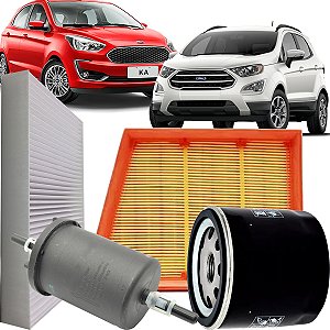 Kit filtros de ar óleo combustível e cabine - Ford Ecosport 1.5 12V e Ka 1.5 12V Dragon - 3 cilindros