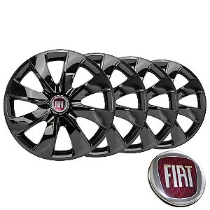 Jogo de calotas esportivas Prime Black Elitte aro 14 com emblema Fiat - Argo Palio Siena Mobi Uno Strada Fiorino - LC232