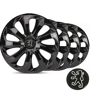 Jogo calotas esportivas Elitte Velox Black aro 15 emblema Peugeot - 206 207 208 307 - LC122