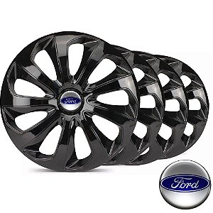 Jogo calotas esportivas Elitte Velox Black aro 15 emblema Ford - New Fiesta Focus Ecosport Ka - LC122