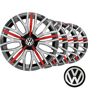 Jogo calota esportiva Elitte Triton Sport Red Silver aro 14 emblema Vw - Gol G3 G4 G5 G6 Saveiro Voyage Up Fox - 4503