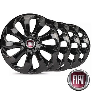 Jogo Calota Esportiva Aro 14 Velox Black Emblema Fiat - Palio Siena Argo Mobi Uno Strada - LC117