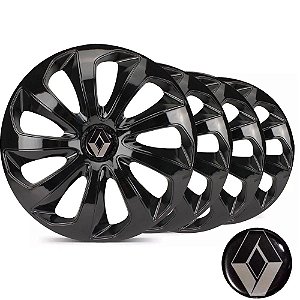 Jogo Calota Esportiva Aro 14 Velox Black Emblema Renault - Clio Logan Sandero - LC117