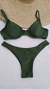 Biquíni Meia Taça Verde Musgo (LYCRA LISA) com Calcinha Asa Delta