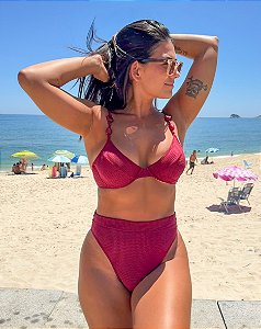 Biquíni Hot Pants Vinho com Lycra TEXTURIZADA