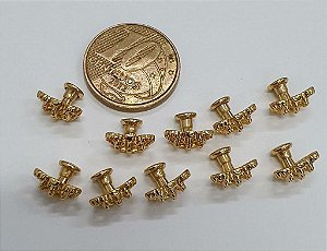 Rebite Mini Coroa - Verniz/Ouro - 10 Unidades