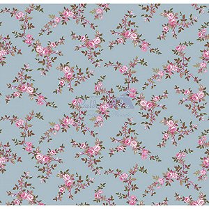 Tricoline Floral Di Rose Cor 02 100%Algodão Tt180620 ( Azul Vintage)