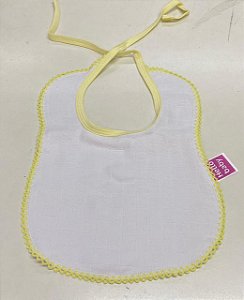 Babador Fralda Crochet Quadriculado Mabber 23X28 Branco Com Amarelo Bebê