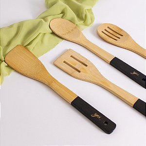 KIT C/4 UTENSÍLIOS EM BAMBU PRETO TYFT