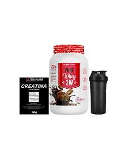 KIT PURE WHEY 2W 900GR CHOCOLATE + 150G CREATINA ULTRAPURE + COQUETELEIRA
