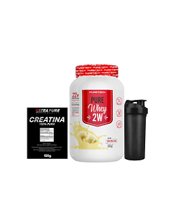 KIT PURE WHEY 2W 900GR BAUNILHA + 150G CREATINA ULTRAPURE + COQUETELEIRA