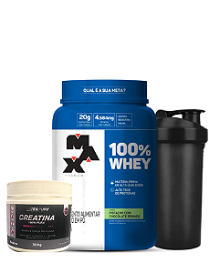 Kit 100% Whey 900g Pistache Com Chocolate Branco  - Max Titanium + 300g Creatina + Coqueteleira