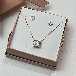 Conjunto Luxo Ponto de Luz - Dourado - Semijoia