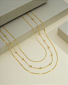 COLAR DOURADO DE MINI ELOS COM BOLINHAS | BANHO DE OURO 18K