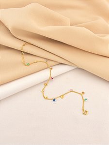 TORNOZELEIRA COM PONTO DE LUZ COLORIDA E PLAQUINHAS LISAS