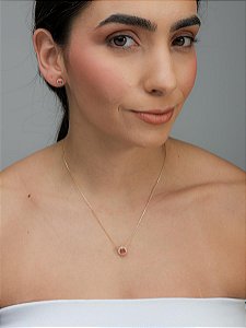 CONJUNTO REDONDO CRAVEJADO RUBI | BANHADO A OURO