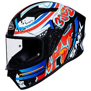 Capacete SMK Stellar Graffiti Preto/Vermelho/Laranja - Tamanho 56