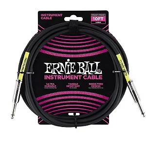 Cabo Ernie Ball P10 Reto com 3 mts Preto P 06048