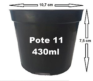 Vaso Plástico Pote 11 de 430ml Preto - Suculentas, Mudas de Rosa do Deserto Etc.