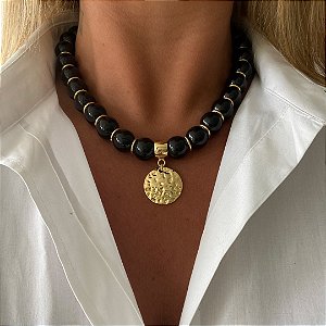 CL519 - Colar de Bolas com Pingente Medalha