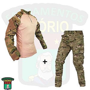CONJUNTO OSÓRIO - COMBAT SHIRT E CALÇA - MULTICAM - Peito Rosado