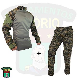 CONJUNTO OSÓRIO - COMBAT SHIRT E CALÇA - DIGITAL MARPAT - Peito Verde
