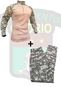 CONJUNTO OSÓRIO - COMBAT SHIRT E CALÇA - DIGITAL ACU - Peito Bege