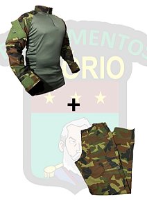 CONJUNTO OSÓRIO - COMBAT SHIRT E CALÇA - WOODLAND - Peito Verde