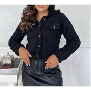 Jaqueta teddy feminina com botões e bolso macio moda estilo