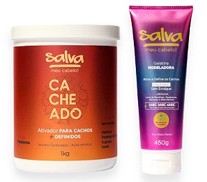 Gelatina Modeladora 450g + Ativador Cachos + Definidos 1kg (ganhe 01 Ampola Mágica de Hidratação 15ml)