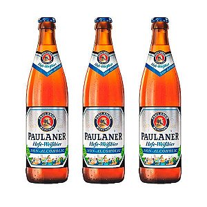 Pack de Cerveja de Trigo Sem Álcool Paulaner Hefe Weissbier Alkoholfrei - 3 UN de Long Neck 500 ml - Alemanha