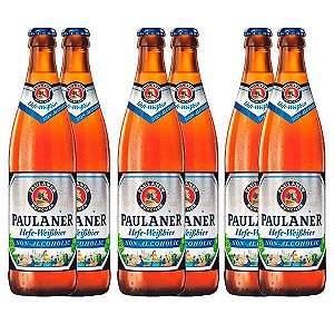 Pack de Cerveja de Trigo Sem Álcool Paulaner Hefe Weissbier Alkoholfrei - 6 UN de Long Neck 500 ml - Alemanha