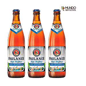 Combo de Cerveja de Trigo Sem Álcool Paulaner Hefe Weissbier Alkoholfrei - 3 UN de Long Neck 500 ml - Alemanha