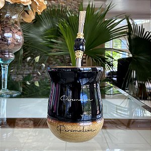 Kit Cuia Premium Bicolor Personalizada + Bomba Cor:Preto