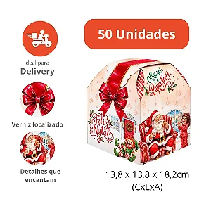 PD93 - 50 un – Caixa para Panetone 500g Coleção Surpresa de Natal – Embalagem de Presente com Hot Stamping
