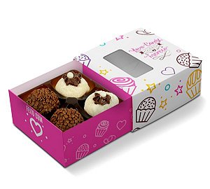 PD121A -  25 unidades - Embalagem para 4 brigadeiros - Love Candy