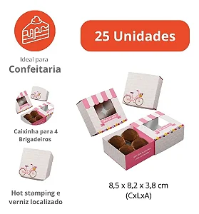 PD121J - 25 unidades - Embalagem para 4 brigadeiros com berço - Feito com amor