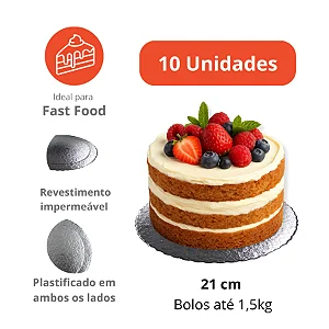 D210 -Prato Prata Cake Board Slim 21cm – 10 Unidades | Ideal para Bolos e Tortas