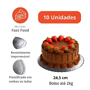 Cake Board Slim Prata 24,5cm 10 Unidades Base para Bolos Confeitados