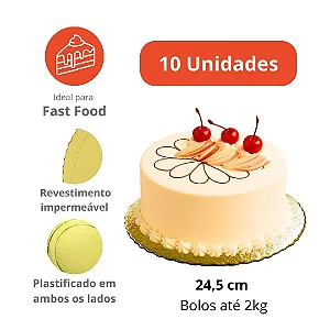 D245-Prato Dourado Cake Board Slim 24,5cm – 10 Unidades | Capacidade 2kg